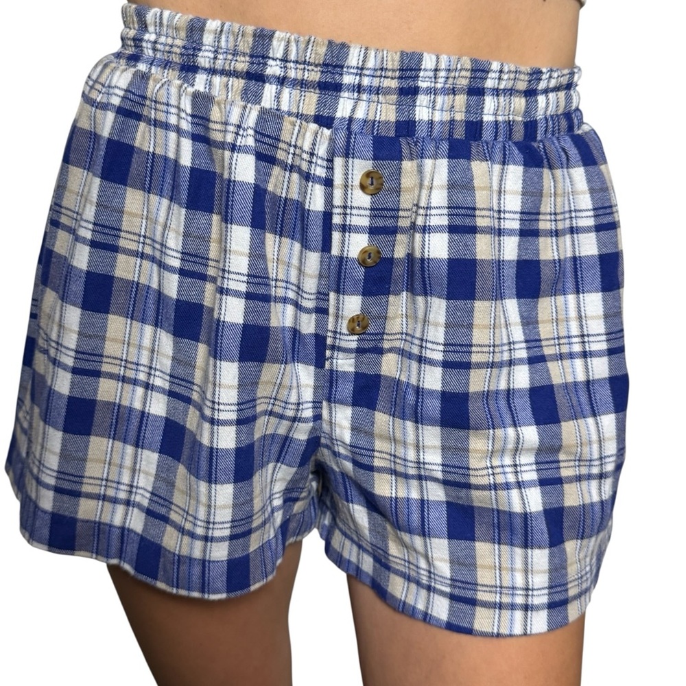 Urban Renewal Plaid Boxer Shorts Blue Cream Size S/P Lounge
